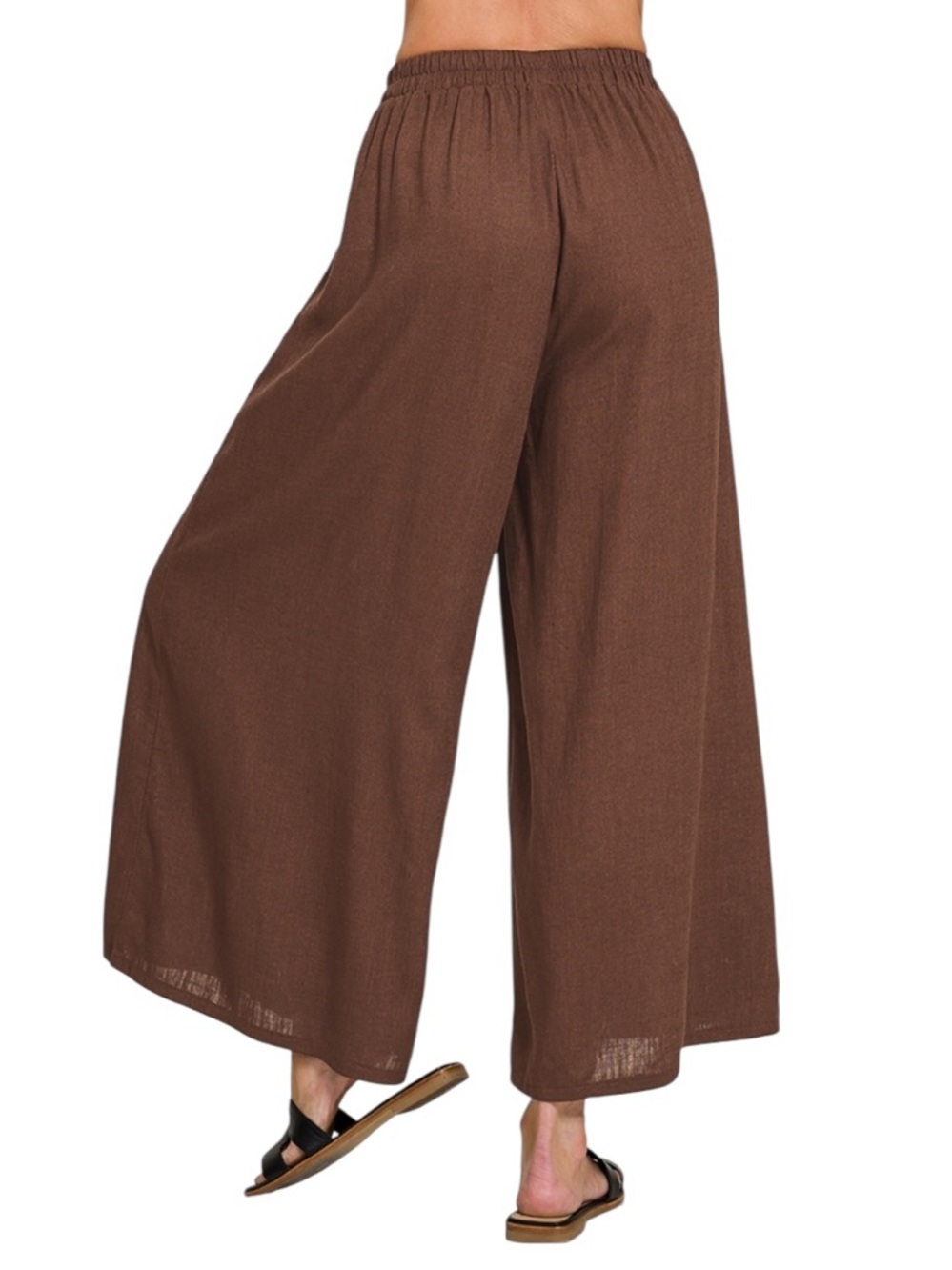 Zenana Brown Wide Leg Linen blend Pants - Picture 3 of 5